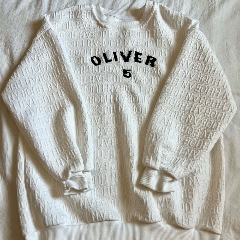 Olivers White Crewneck Jacket with Ribbed Cuffs